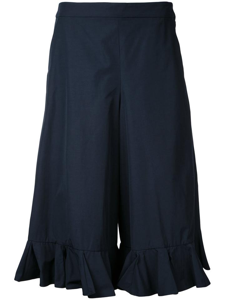 Muveil - Cropped Frill-trim Trousers - Women - Cotton/polyester - 40, Blue, Cotton/polyester