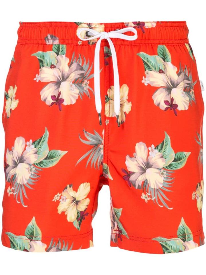 Onia Charles Hibiscus Floral Print Swim Shorts - Orange