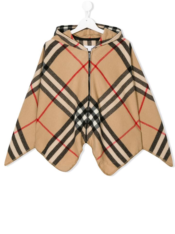 Burberry Kids Checked Poncho - Nude & Neutrals