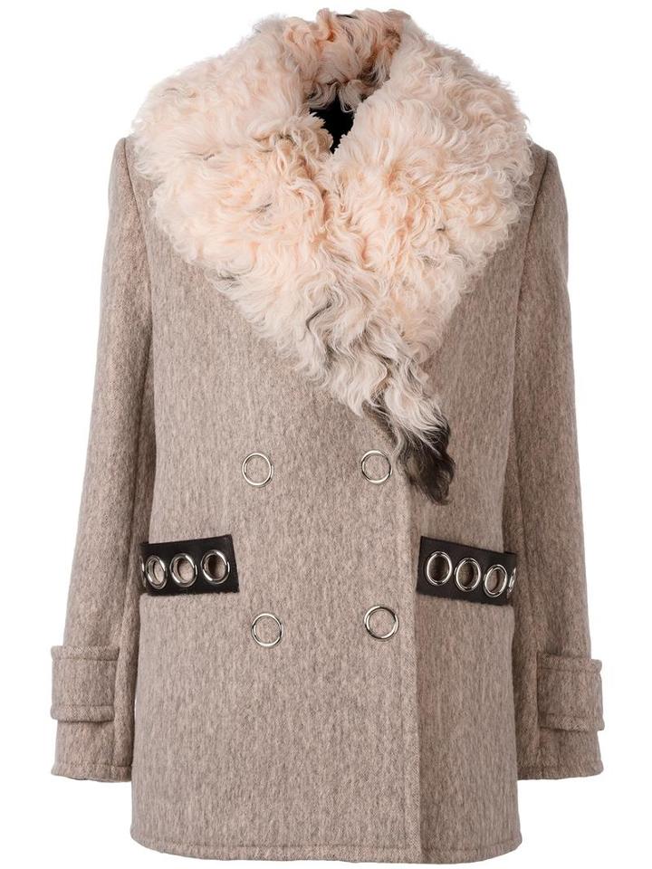 Alexander Wang Grommet Embellished Peacoat, Women's, Size: 4, Pink/purple, Lamb Skin/nylon/polyester/lamb Fur
