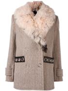 Alexander Wang Grommet Embellished Peacoat, Women's, Size: 4, Pink/purple, Lamb Skin/nylon/polyester/lamb Fur