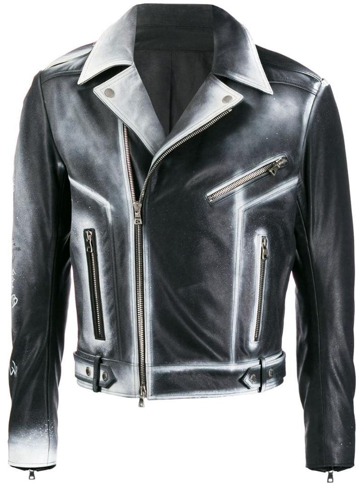 Balmain Sprayed Biker Jacket - Black