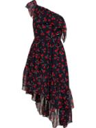Saint Laurent Asymmetric Cherry Print Dress, Women's, Size: 36, Red, Silk