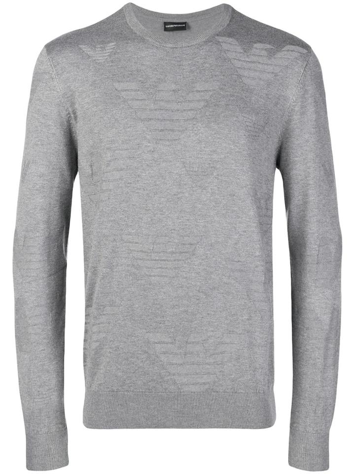 Emporio Armani Embossed Logo Fine Knit Jumper - Grey