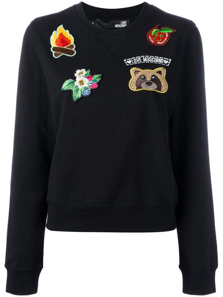 Love Moschino Embroidered Patch Sweatshirt, Women's, Size: 42, Black, Cotton/spandex/elastane