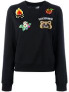 Love Moschino Embroidered Patch Sweatshirt, Women's, Size: 42, Black, Cotton/spandex/elastane