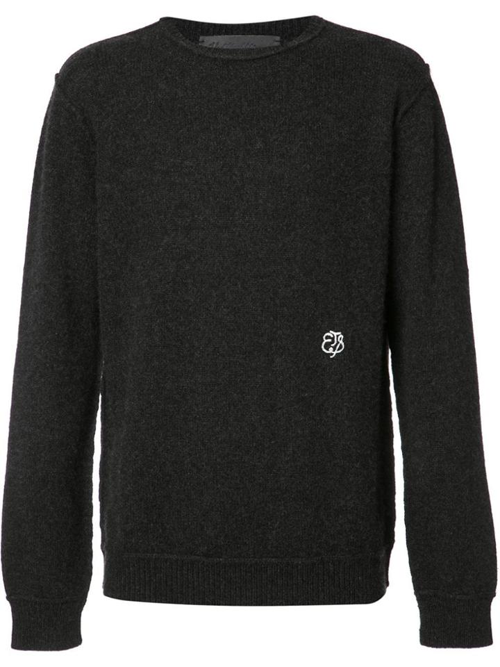 The Elder Statesman Cashmere Logo Detail Ribbed Trim Jumper - Grey