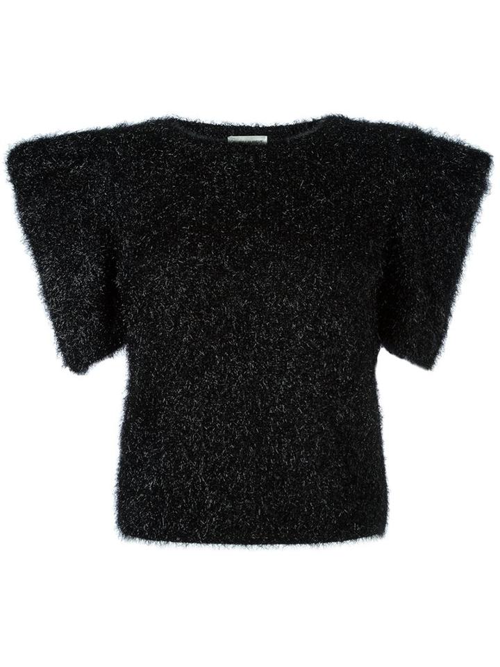 Saint Laurent Exaggerated Shoulder Knitted Top, Women's, Size: Small, Black, Polyamide