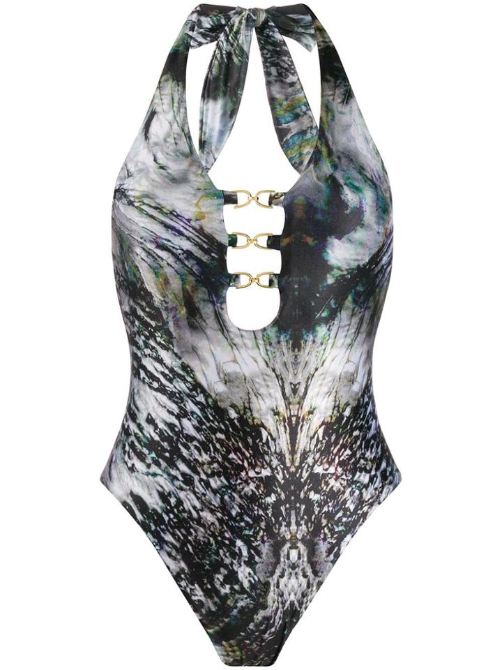 Mona Farrah Abstract Print Swimsuit - Black