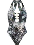 Mona Farrah Abstract Print Swimsuit - Black