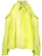 Msgm - Cold Shoulder Ruffle Trim Shirt - Women - Polyester - 42, Women's, Green, Polyester