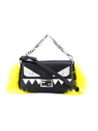 Fendi Micro 'baguette' Crossbody Bag, Women's, Black, Fox Fur/leather/crystal