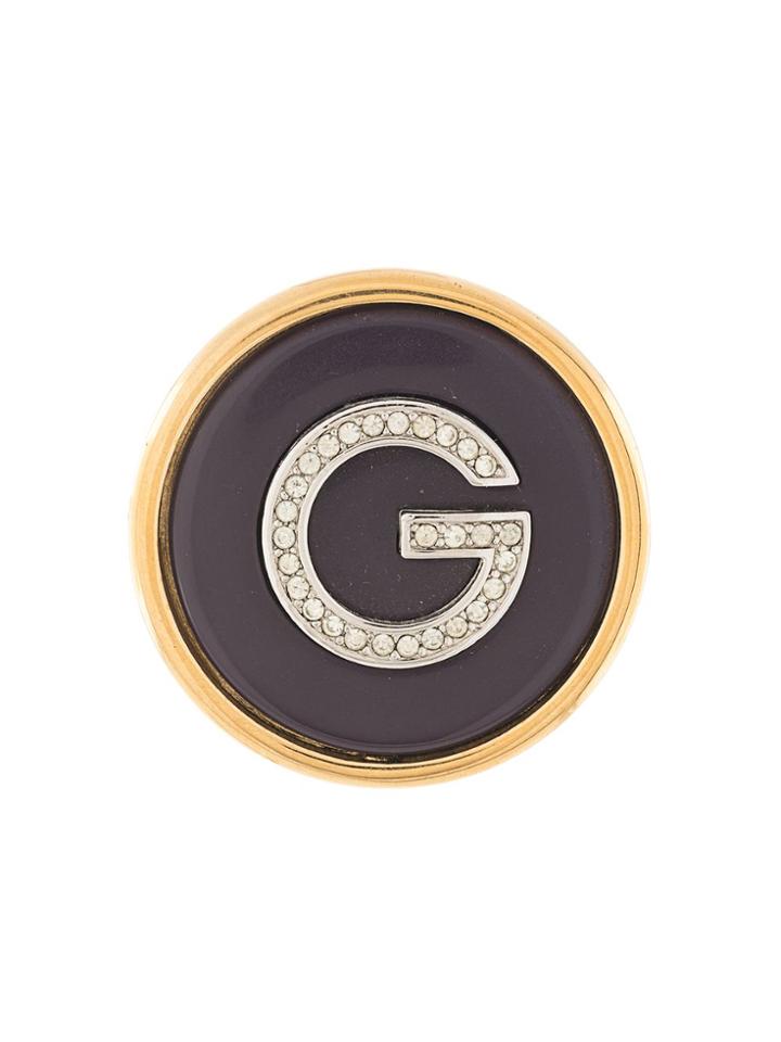 Givenchy Pre-owned Rhinestone G Logo Brooch - Black
