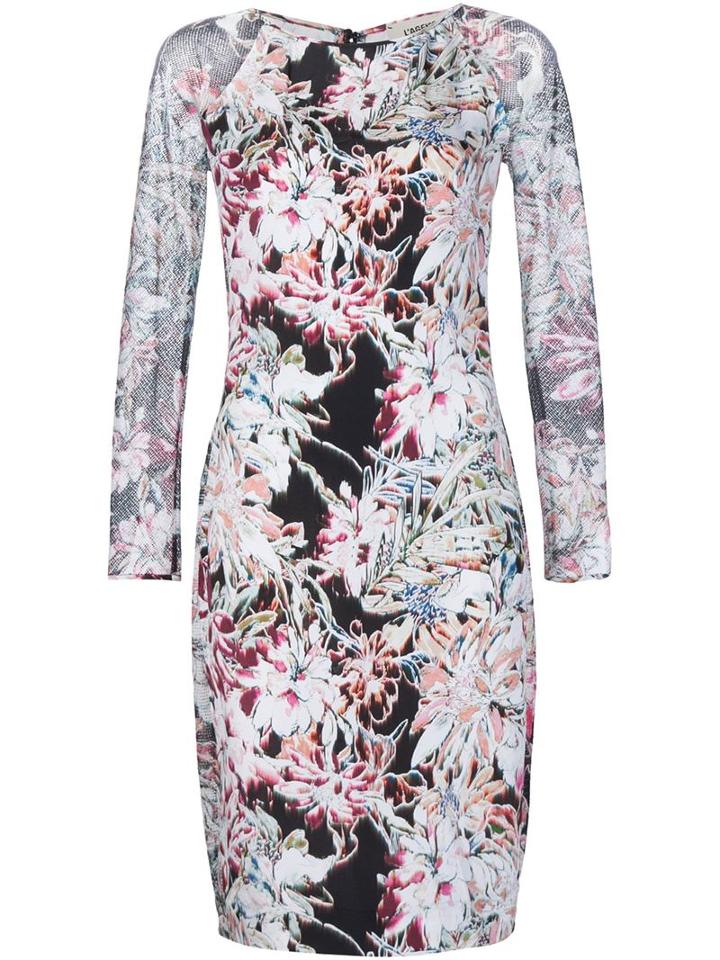 L'agence Floral Print Mesh Sleeve Dress