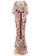 Marchesa Floral Embroidered Maxi Dress - Nude & Neutrals
