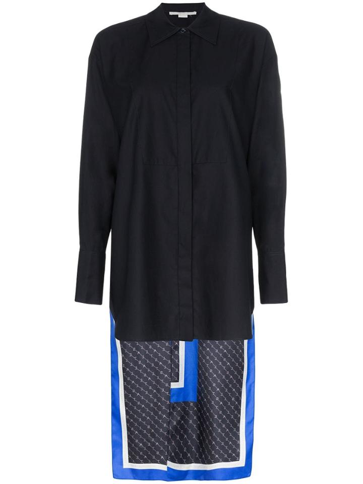 Stella Mccartney Logo Print Silk Scarf Panel Cotton Shirt - Blue