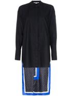 Stella Mccartney Logo Print Silk Scarf Panel Cotton Shirt - Blue