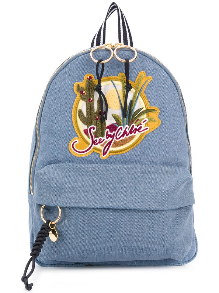 See By Chloé Applique Detail Denim Backpack - Blue