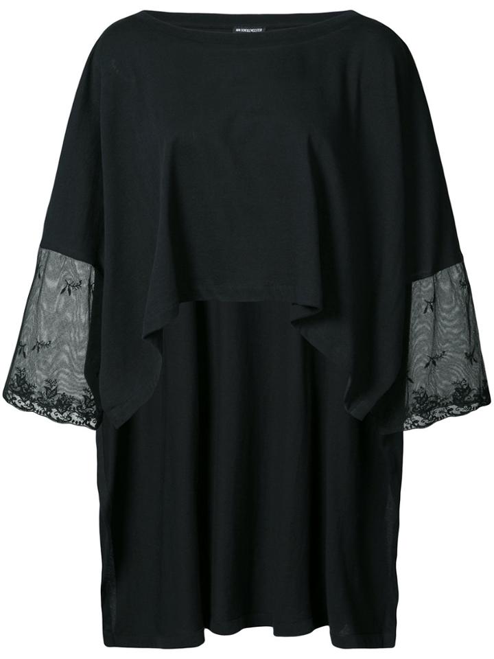 Ann Demeulemeester Lace Sleeve High Low T-shirt - Black