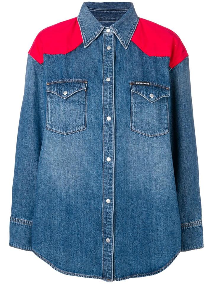 Calvin Klein Jeans Contrasting Panel Denim Shirt - Blue