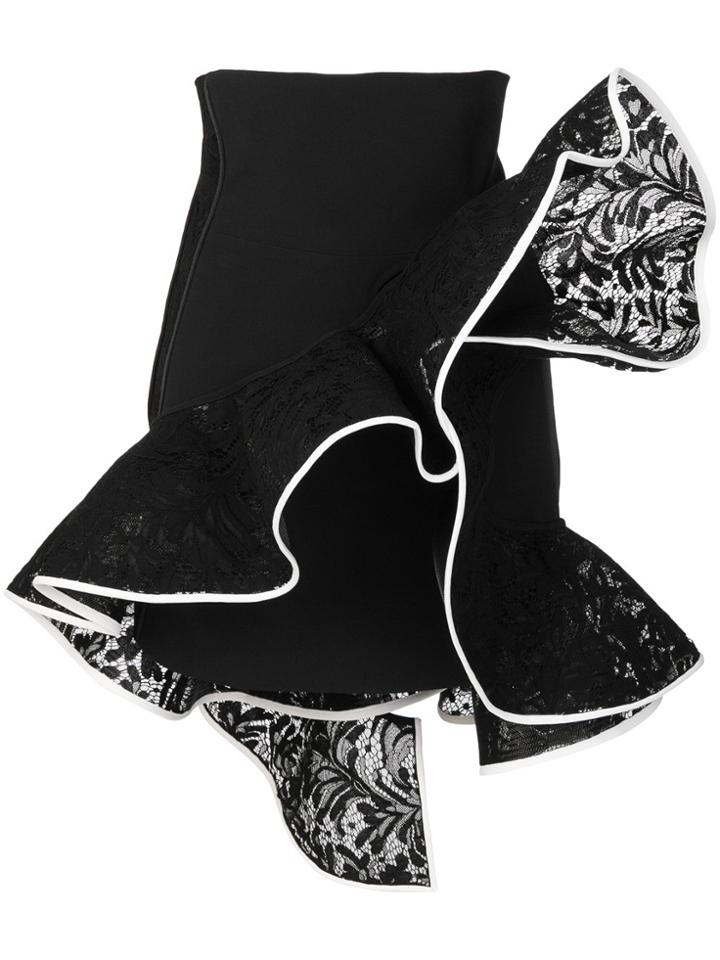 David Koma Piped Trim Ruffled Skirt - Black