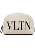 Valentino White And Black Vltn Logo Print Cotton Make Up Pouch -