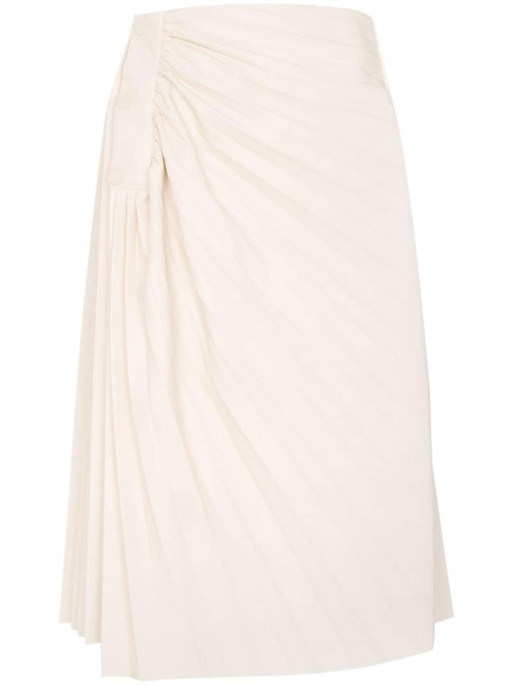Low Classic Pleated Faux Leather Midi Skirt - White