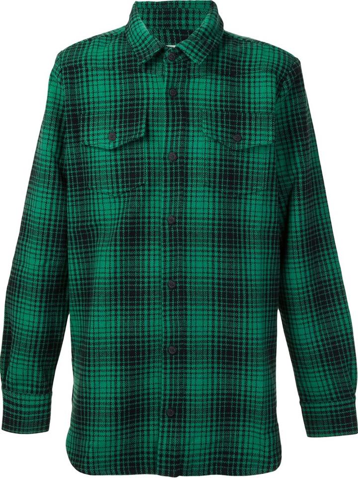 Off-white Tartan Shirt, Men's, Size: Small, Green, Wool