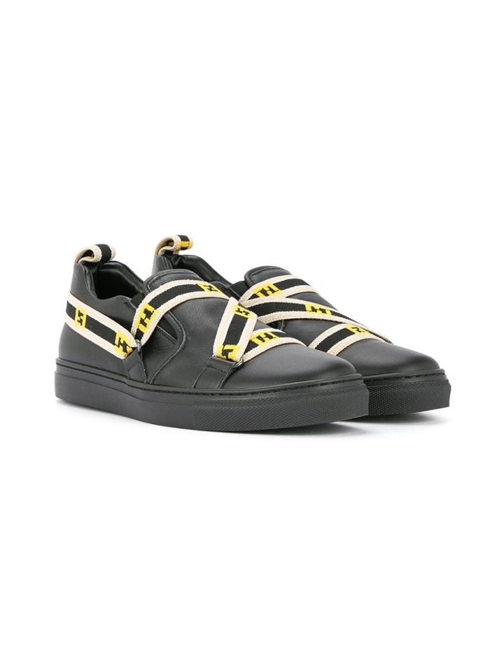 Fendi Kids Teen Logo Strap Sneakers - Black