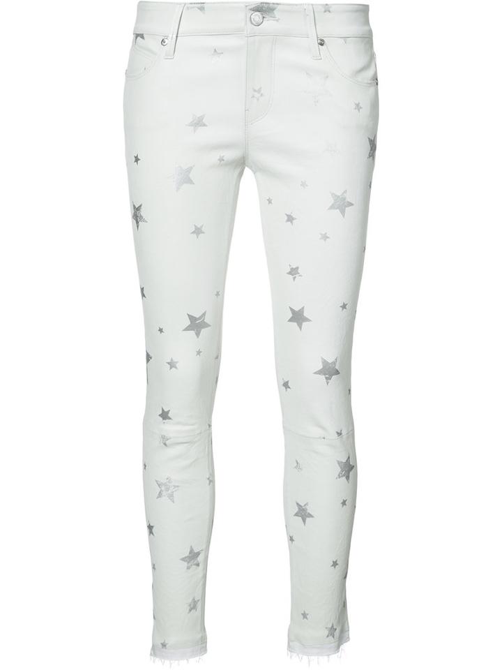 Rta Star Print Skinny Trousers, Women's, Size: 26, White, Calf Leather