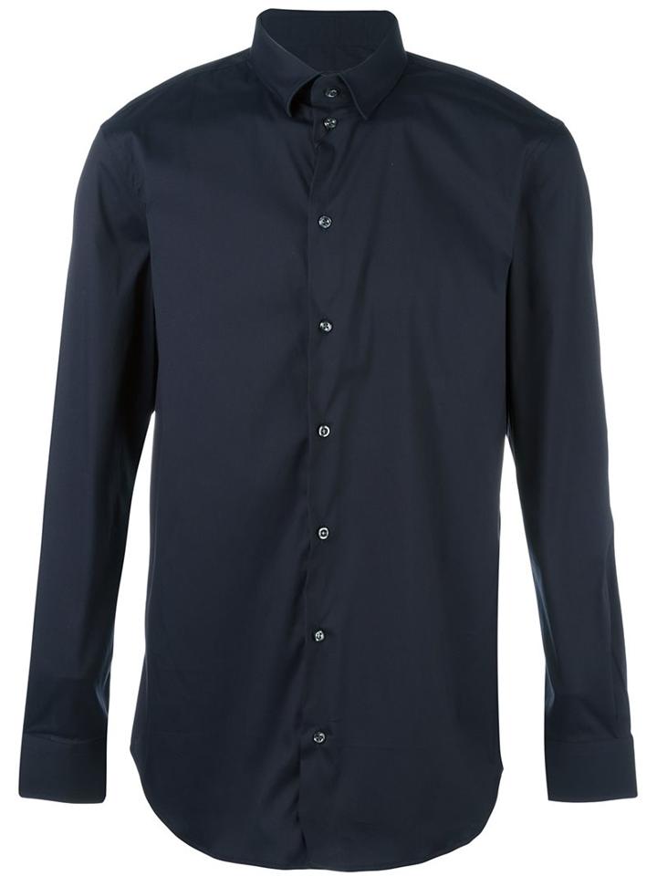 Emporio Armani Plain Shirt, Men's, Size: 43, Blue, Cotton/polyamide/spandex/elastane