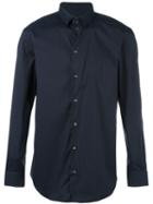 Emporio Armani Plain Shirt, Men's, Size: 43, Blue, Cotton/polyamide/spandex/elastane
