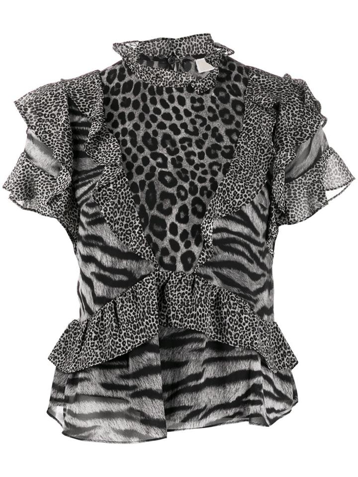 Michael Michael Kors Animal Print Ruffle Blouse - Black