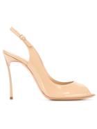 Casadei Blade Slingback Pumps, Women's, Size: 37, Nude/neutrals, Patent Leather/leather