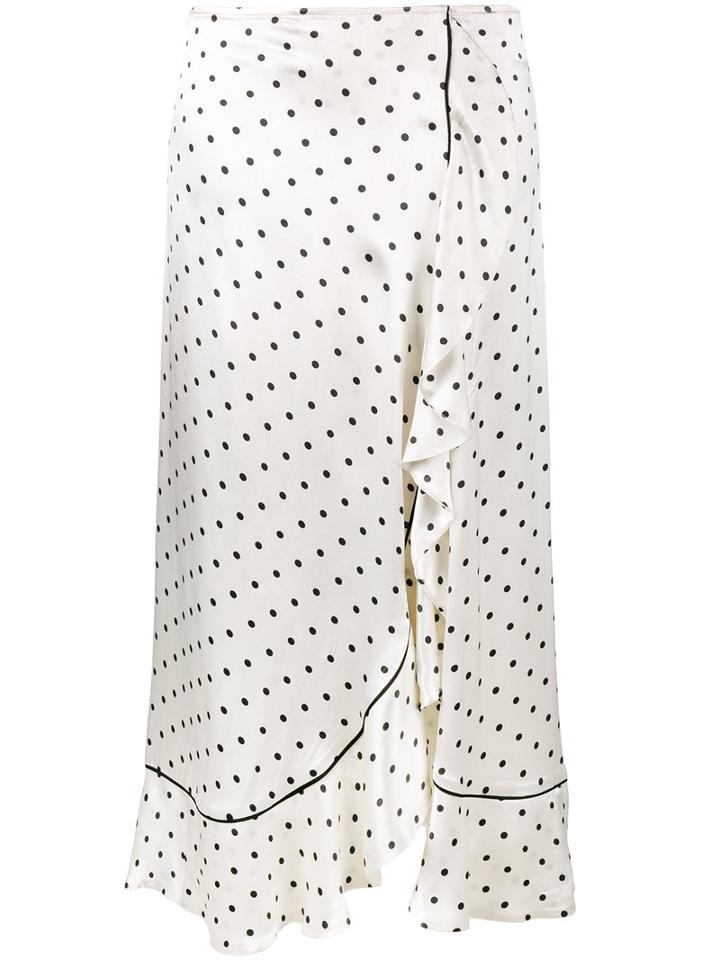 Ganni - Polka Dot Frilled Asymmetrical Skirt - Women - Viscose Crepe - 40, Nude/neutrals, Viscose Crepe