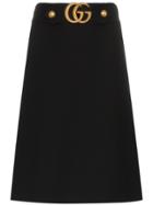 Gucci High Waist Gg Belt A-line Wool Silk Blend Skirt - Black