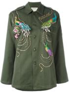 Night Market Peacock Embroidered Jacket, Women's, Size: Medium, Green, Cotton/polyester/metal/glass