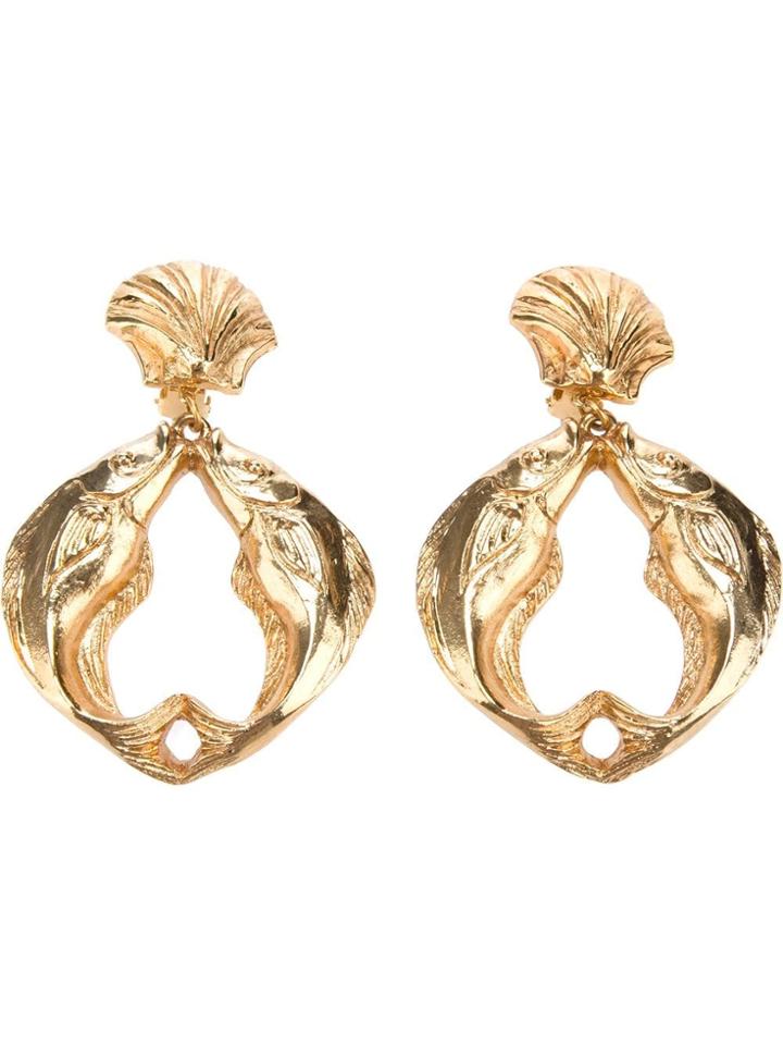 Katheleys Vintage Double Fish Earrings - Metallic