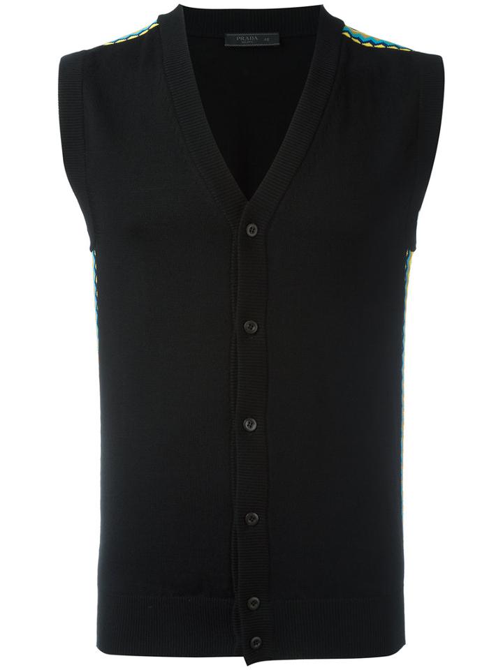 Prada Zig-zag Lateral Knitted Gilet, Men's, Size: 50, Black, Polyester/virgin Wool
