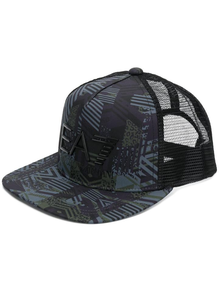 Ea7 Emporio Armani Printed Straight Peak Cap - Black