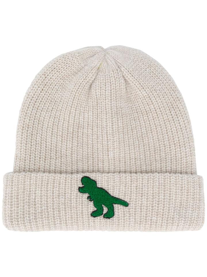 The Elder Statesman Cashmere Dinosaur Embroidery Beanie - White