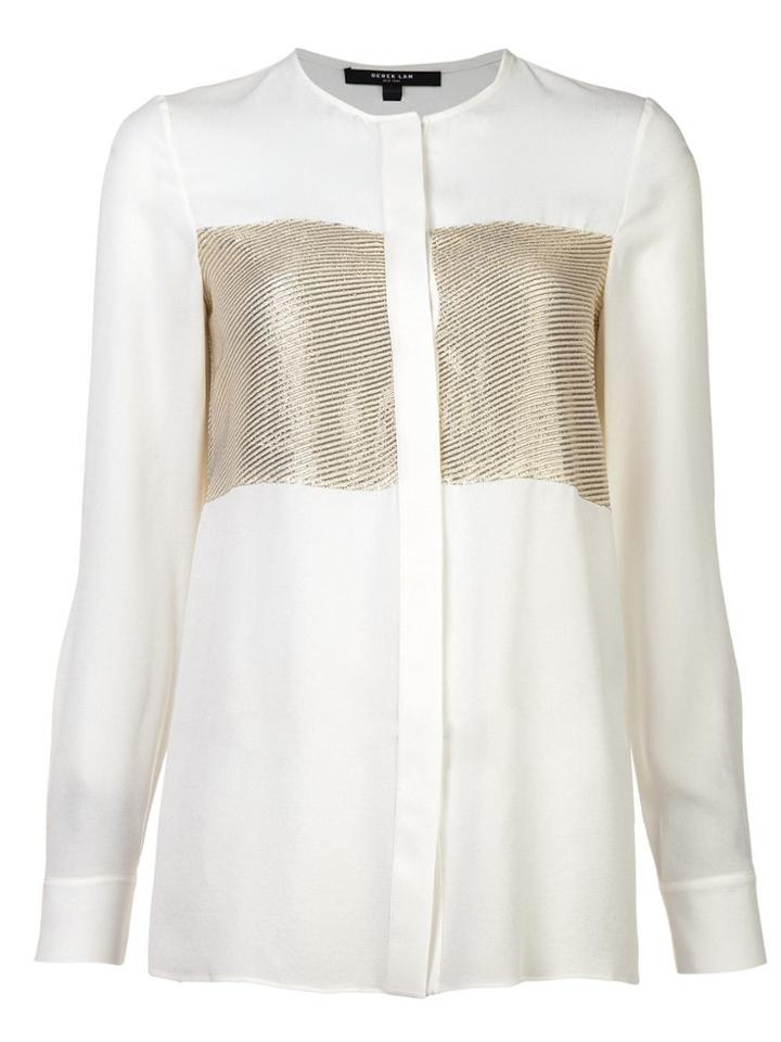 Derek Lam Collarless Blouse With Lame Stripe - White