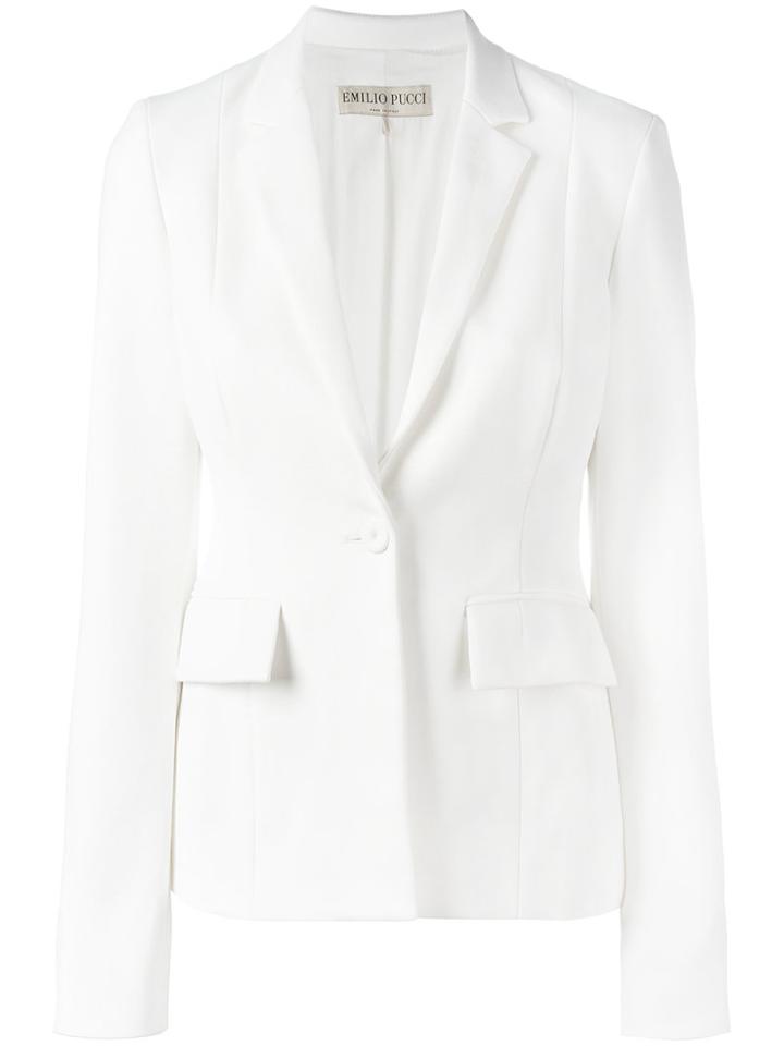 Emilio Pucci One Button Blazer, Women's, Size: 42, White, Cotton/linen/flax/nylon/silk