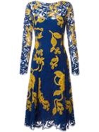Oscar De La Renta Embroidered Appliqué Lace Dress, Women's, Size: 10, Blue, Cotton/nylon/viscose/silk