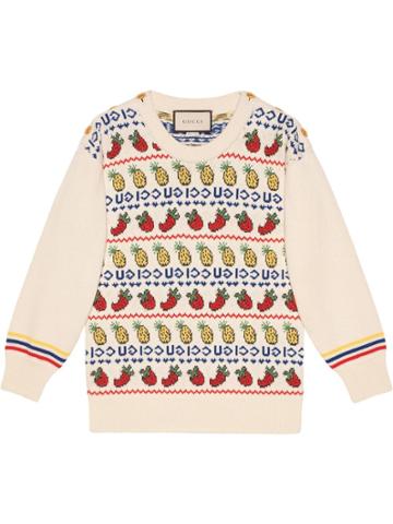Gucci Pineapple And Strawberry Knit Top - White