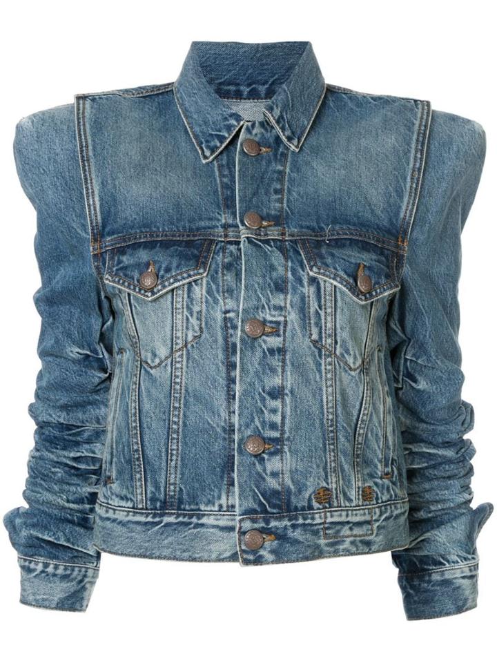 R13 Ruched Sleeves Shoulder Pad Jacket - Blue