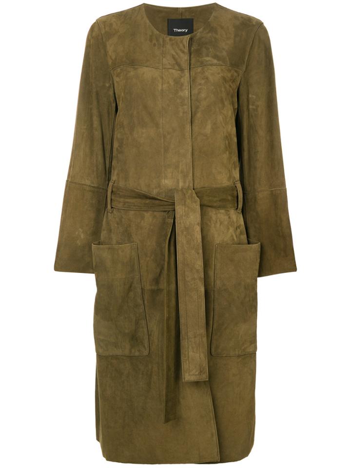 Theory Belted Large Pocketed Coat - Green