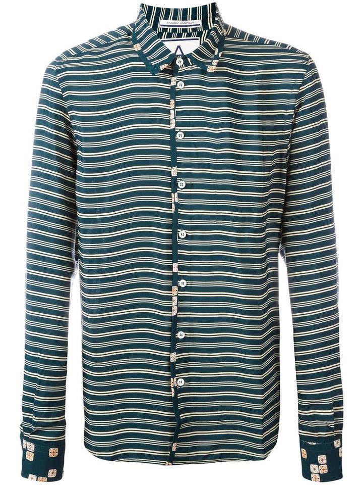 Andrea Pompilio Striped Shirt, Men's, Size: 48, Green, Viscose