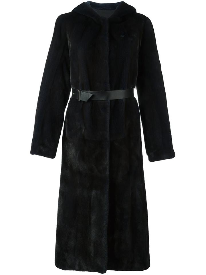 Yves Salomon Hooded Fur Coat, Women's, Size: 36, Blue, Mink Fur/polyester/lamb Skin/zamac