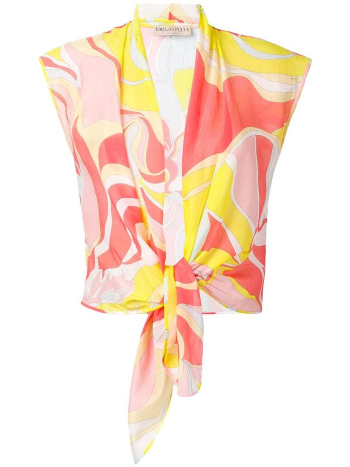 Emilio Pucci Mirabilis Print Tie Front Top - Yellow